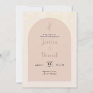 Pink Arch Line Art Leaf Stem Wedding Invitation