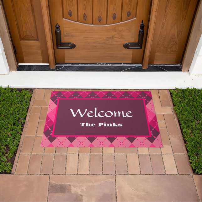 Pink Argyle, Bubblegum Pink, Hot Pink, Pale Pink  Doormat (Outdoor)