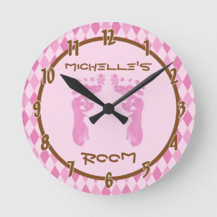 Pink Argyle Diamond Baby Feet Personalized Clock