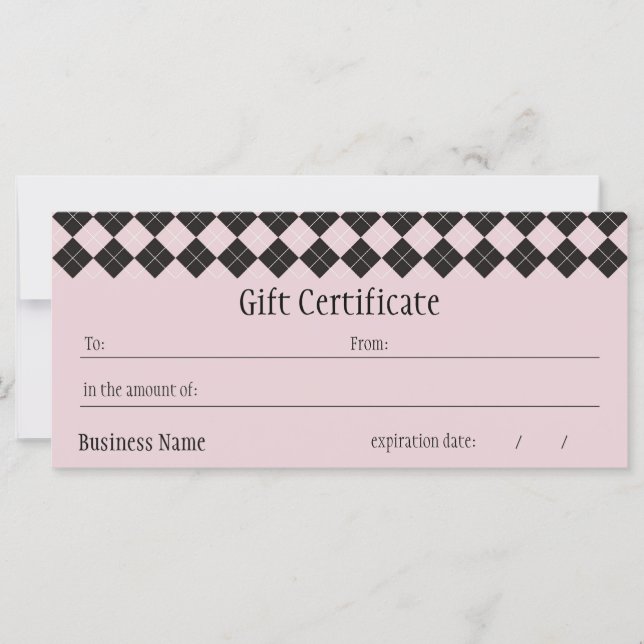 Pink Argyle Gift Certificate (Front)