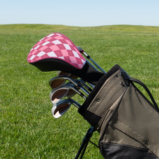 Pink Argyle Golf Head Cover (In Situ)