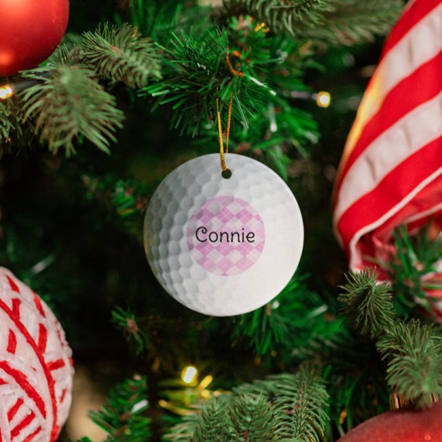 Pink Argyle Golf Lover Personalized Ornament (Creator Uploaded)