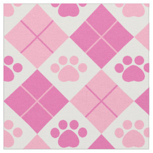 Pink Argyle Paw Print Pattern Fabric
