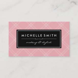 Pink Argyle Print Black Label Business Card
