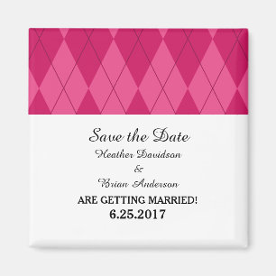 Pink Argyle Save the Date Magnet