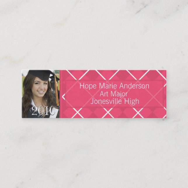 Pink Argyle Senior Pictures Graduation Photo Calling Card (Front)