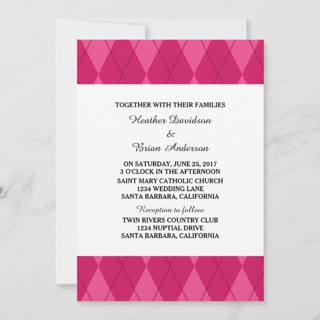 Pink Argyle Wedding Invite (Front)