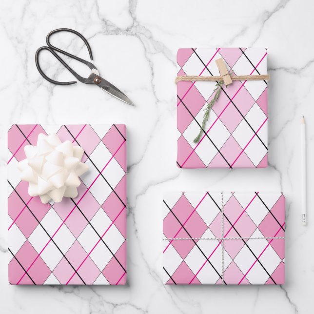 Pink Argyle Wrapping Paper (Front)