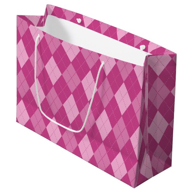 Pink Argyll Medium Gift Bag (Front Angled)