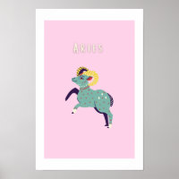 Pink Aries, zodiac, star sign print