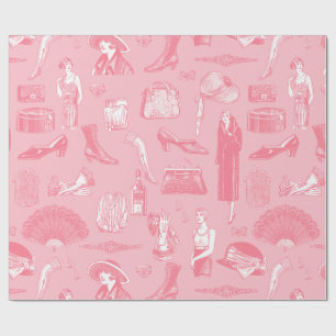 pink art deco 1920s flapper glamour feminine  wrapping paper
