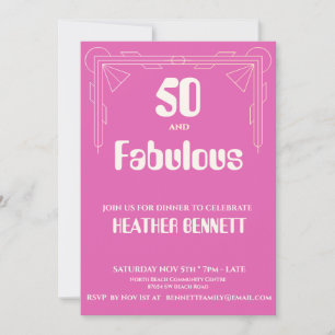 Pink Art Deco 50 and Fabulous Birthday  Invitation