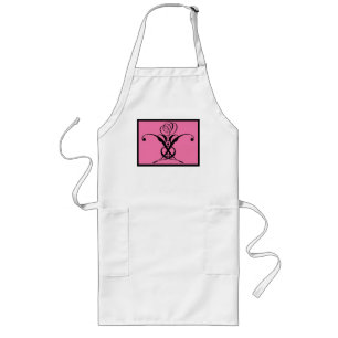 Pink Art Deco Black Flourish Rose Long Apron