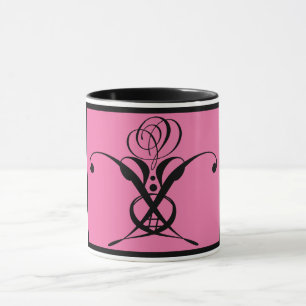 Pink Art Deco Black Flourish Rose Mug