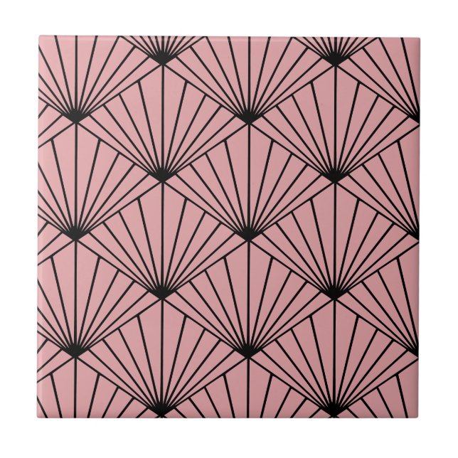 Pink Art Deco Oriental Fan Pattern Tile (Front)