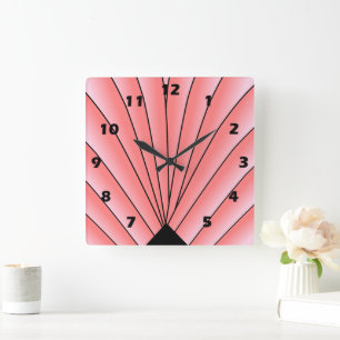 Pink Art Deco Square Wall Clock