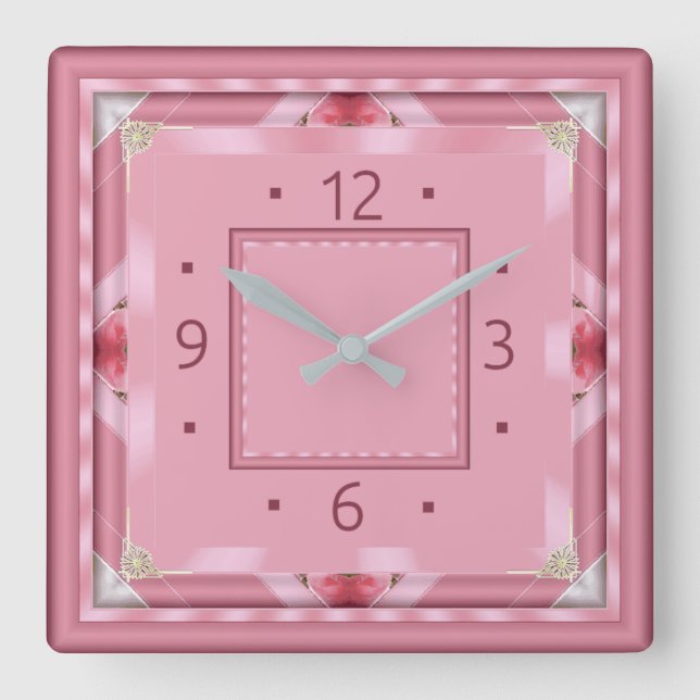Pink Art Deco Square Wall Clock (Front)