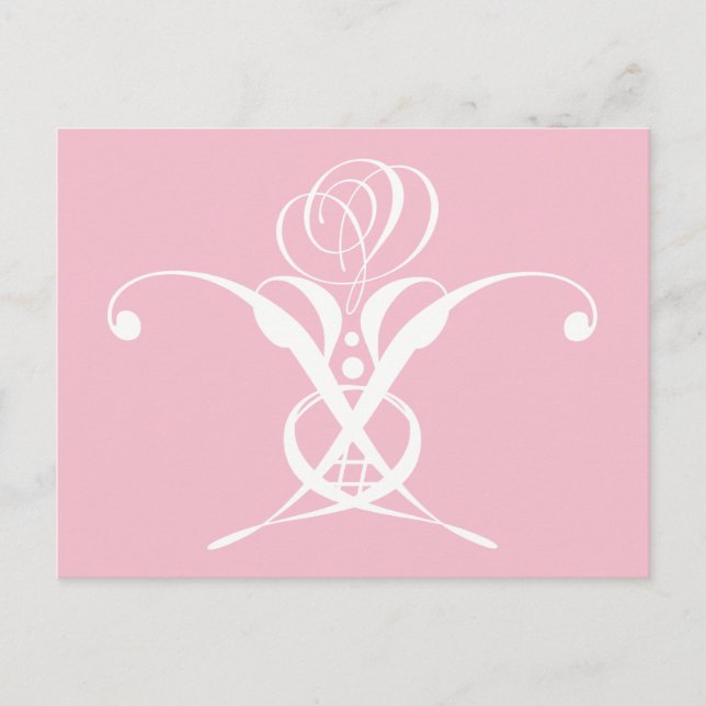 Pink Art Deco White Flourish Rose Postcard (Front)