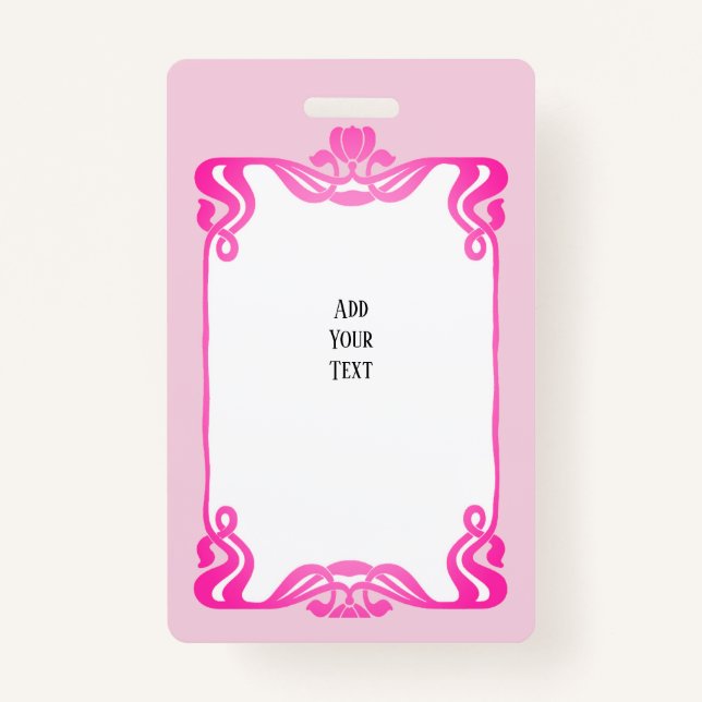 Pink Art Nouveau Border    Badge (Front)