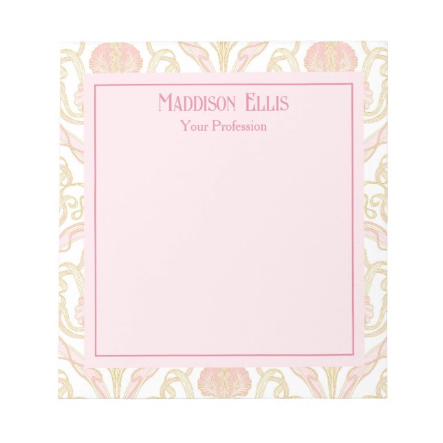 Pink Art Nouveau Floral Personalized Notepad (Front)