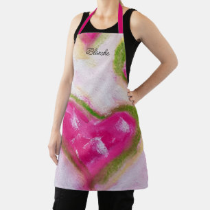 Pink Artistic Hearts Chalk Hand-painted Apron