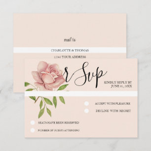 Pink Artistic Watercolor Rose Hand-painted RSVP Card