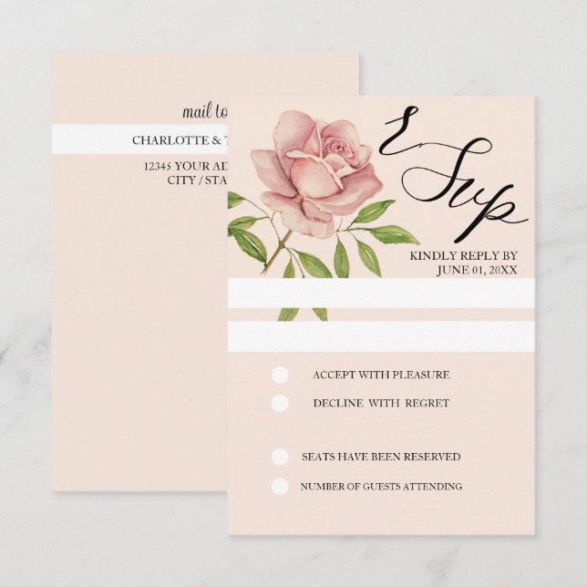Pink Artistic Watercolor Rose Hand-painted RSVP Card (Front/Back)