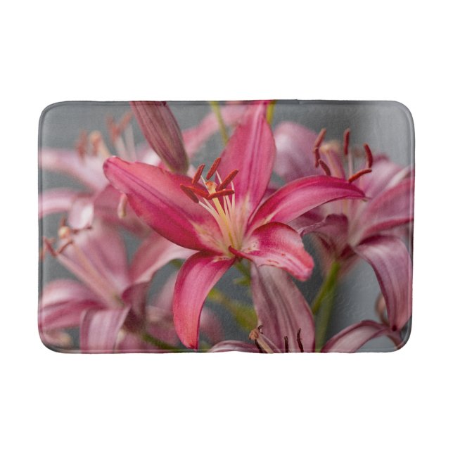 Pink Asiatic Lily, Flower Photography Bath Mat (Front)