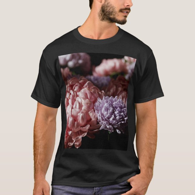 Pink Aster Bouquet: Baroque Lighting. T-Shirt (Front)
