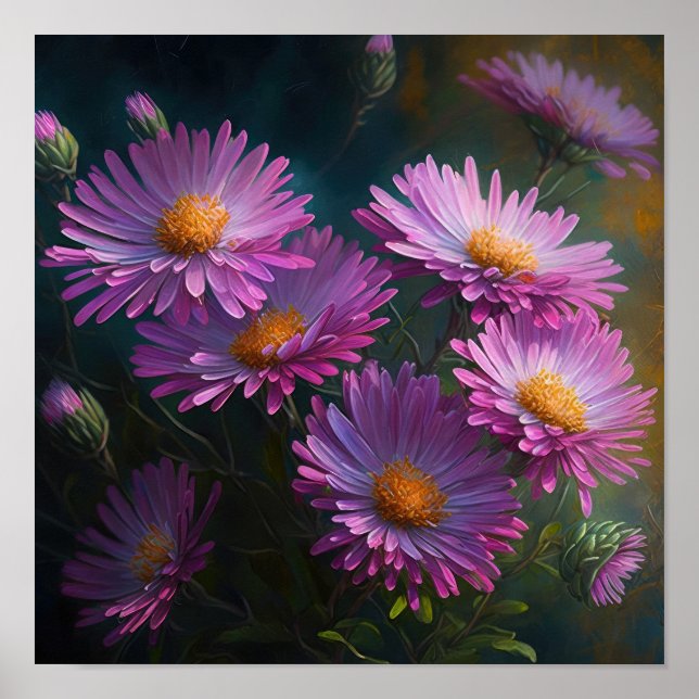 Pink Aster Flower Art Print Poster (Front)