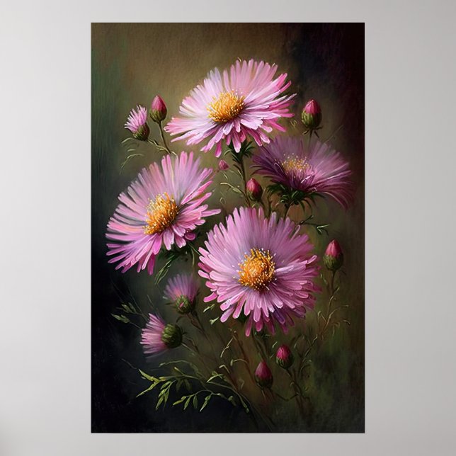 Pink Aster Flower Art Print Poster (Front)