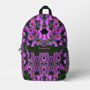 Pink Aster Flowers Abstract Personalized Printed Backpack