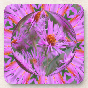 Pink Asters Abstract Floral Art Coaster Set