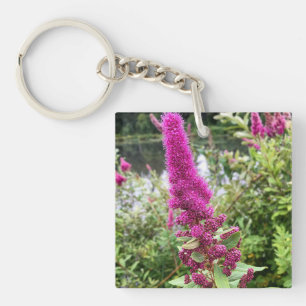 Pink Astilbe Flowers by a Pond Keychain