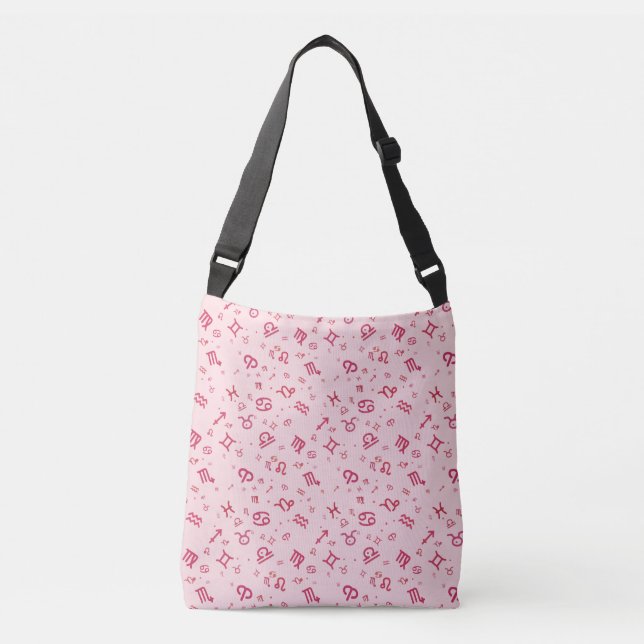 Pink Astrology Zodiac Symbol Sign  Crossbody Bag (Front)