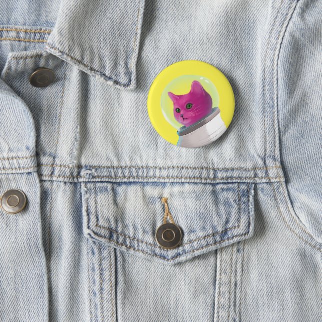 Pink astronaut cat 2 inch round button (In Situ)