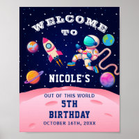 Pink Astronaut Outer Space Birthday Party Welcome