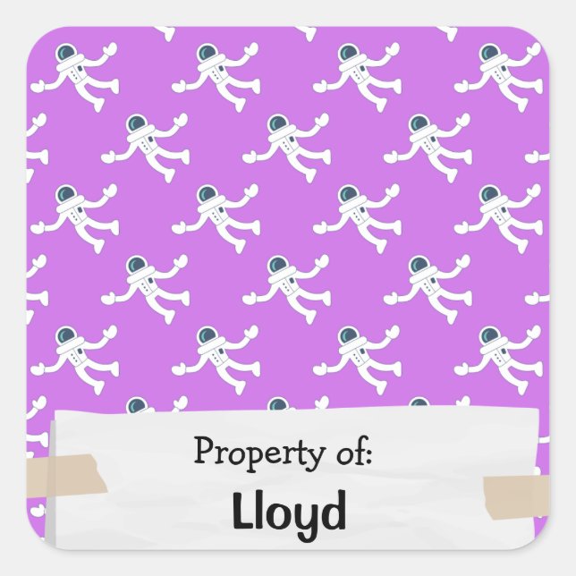 Pink Astronauts Space Pattern Personalized Square Sticker (Front)