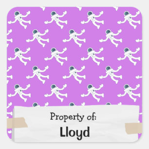 Pink Astronauts Space Pattern Personalized Square Sticker
