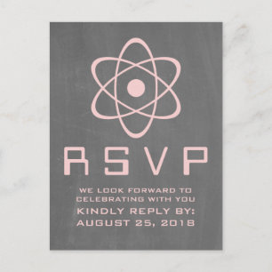 Pink Atomic Chalkboard RSVP Postcard