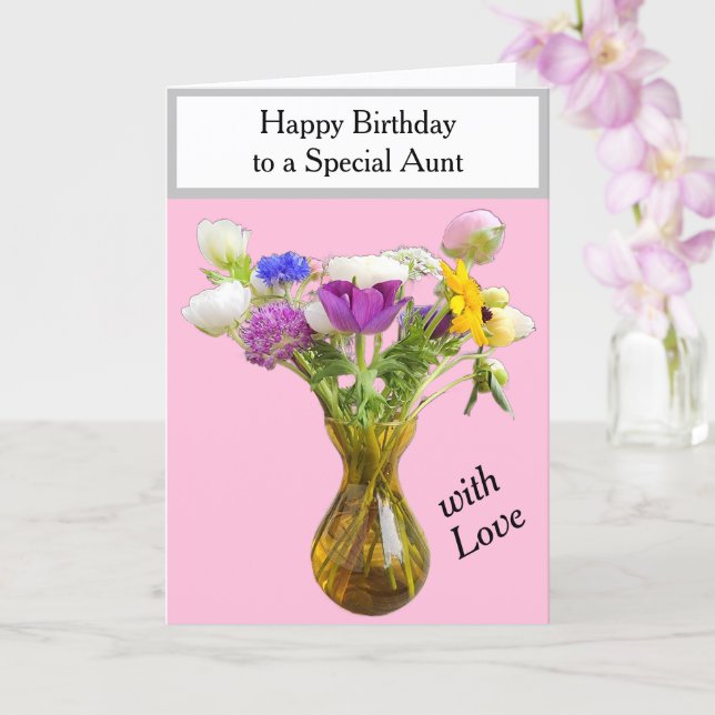 Pink Aunt Birthday Flowers Card (Orchid)