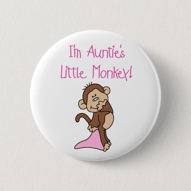Pink Auntie's Monkey 2 Inch Round Button (Front)