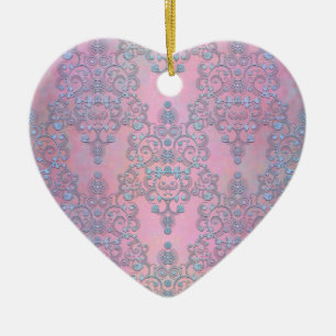 Pink Aurora Fancy Girly Lace Damask Ceramic Ornament