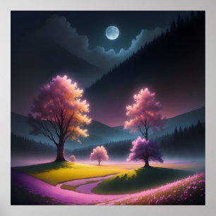 Pink Aurora Forest Poster