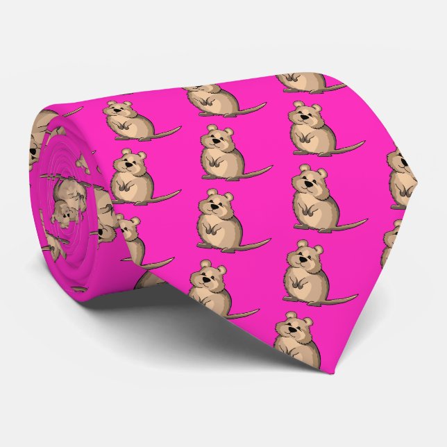 Pink Australian Quokka Funny Party Tie (Rolled)