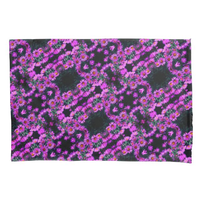 Pink Autumn Aster Flowers Abstract Art Pattern Pillowcase (Front)