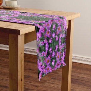 Pink Autumn Aster Flowers Abstract Art    Short Table Runner