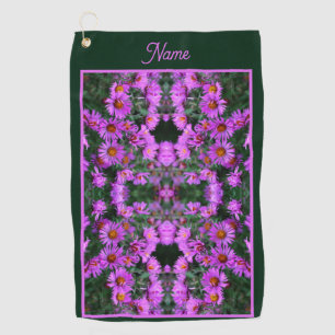 Pink Autumn Aster Flowers Abstract Personalized Golf Towel