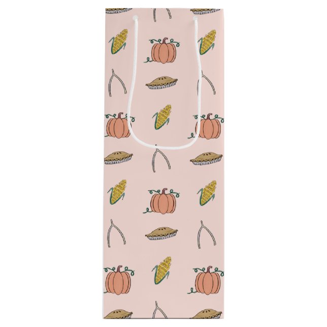 Pink Autumn Harvest Festival Pretty Thanksgiving Wine Gift Bag (Front)