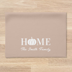 Pink Autumn Home White Pumpkin Custom Family Name Kitchen Towel